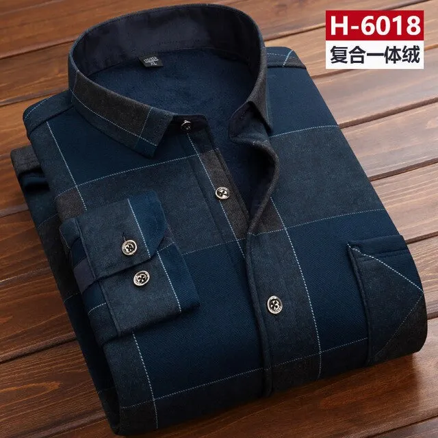 Men thermal shirt Winter Thick Flannel Warm Plaid Dress Shirts Long Sleeve Men's Work Shirts Casual Slim Fit thermo shirts 6XL