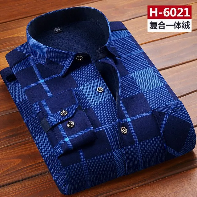 Men thermal shirt Winter Thick Flannel Warm Plaid Dress Shirts Long Sleeve Men's Work Shirts Casual Slim Fit thermo shirts 6XL