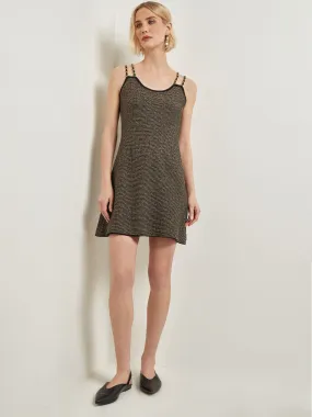Modern Fit A-Line Curb Chain Double Strap Knit Mini Dress