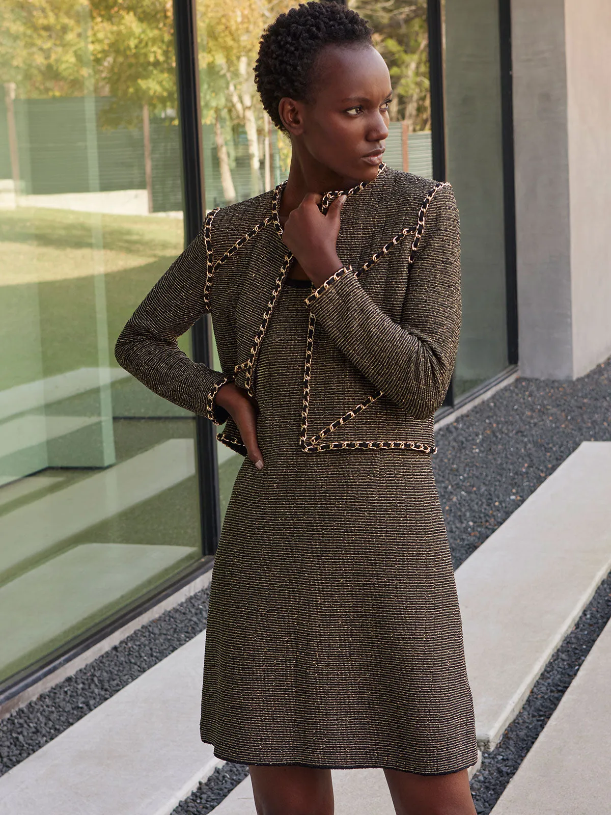 Modern Fit A-Line Curb Chain Double Strap Knit Mini Dress