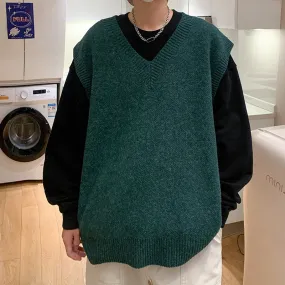 Nukty-shop non binary outfits Knitted Vest Men's Autumn and Winter Ins Sweater Vest Trendy Loose Student V-neck Waistcoat Top Clothes