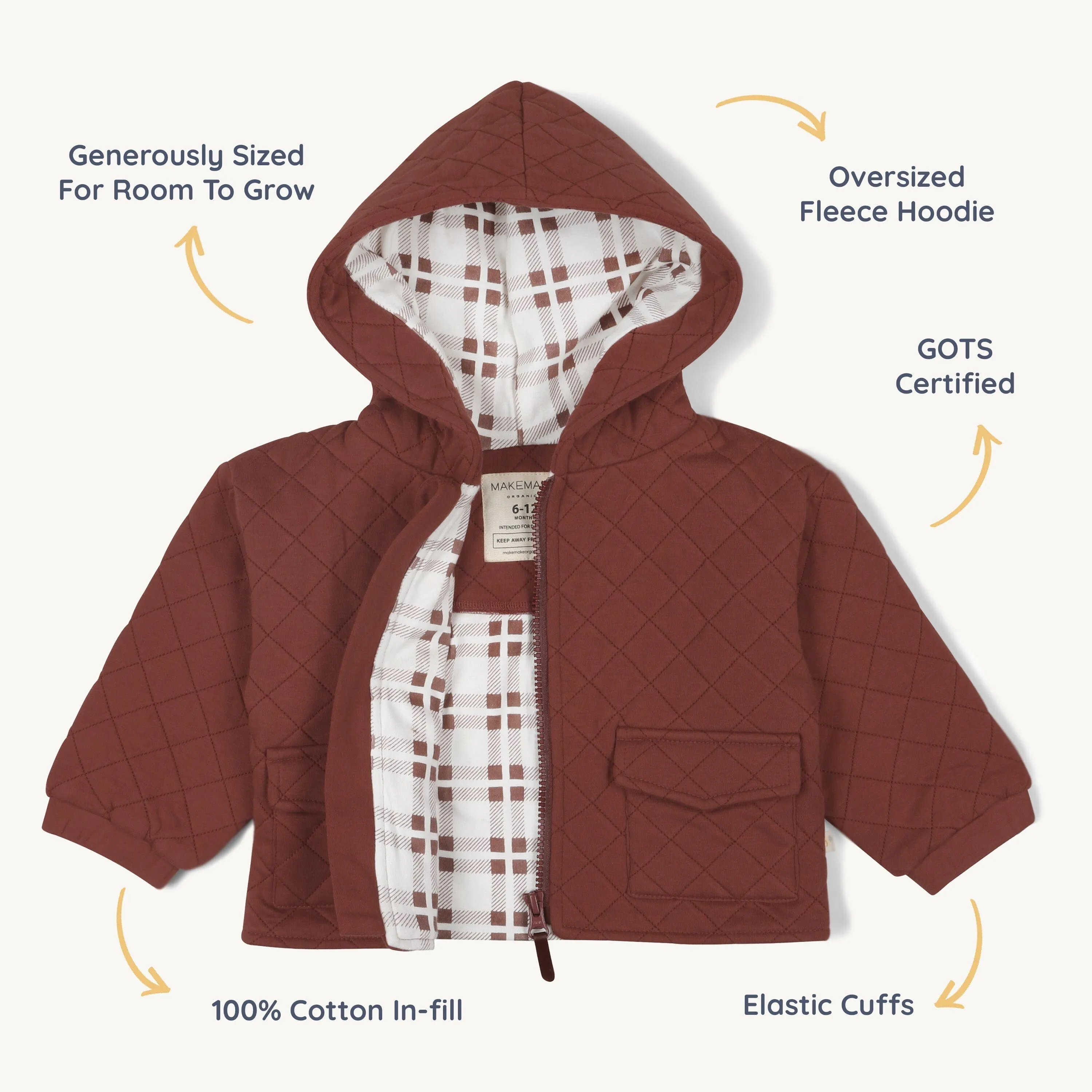 Organic Quilted Hooded Jacket | Plum