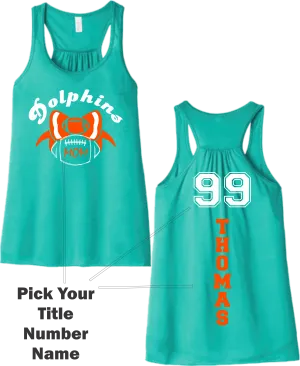 Personalized Dolphins Ladies Flowy Back Bella Canvas Tank Top or T Shirt