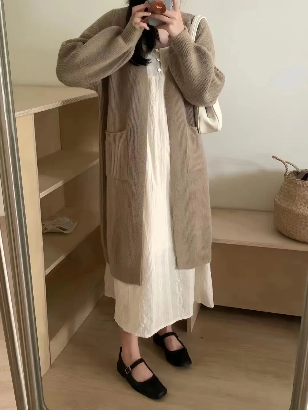 Purpdrank black sweater dress outfit French Style Mid-Length Knitted Cardigan Women's Autumn and Winter Lazy Style Loose over-the-Knee Long Sleeve Sweater Coat