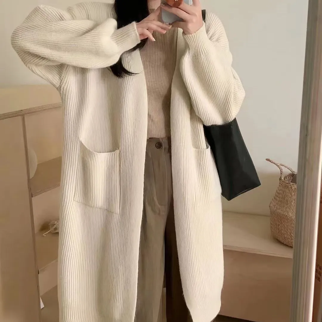 Purpdrank black sweater dress outfit French Style Mid-Length Knitted Cardigan Women's Autumn and Winter Lazy Style Loose over-the-Knee Long Sleeve Sweater Coat