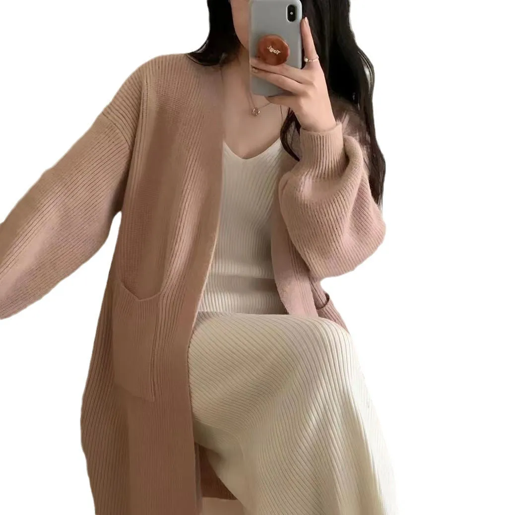 Purpdrank black sweater dress outfit French Style Mid-Length Knitted Cardigan Women's Autumn and Winter Lazy Style Loose over-the-Knee Long Sleeve Sweater Coat