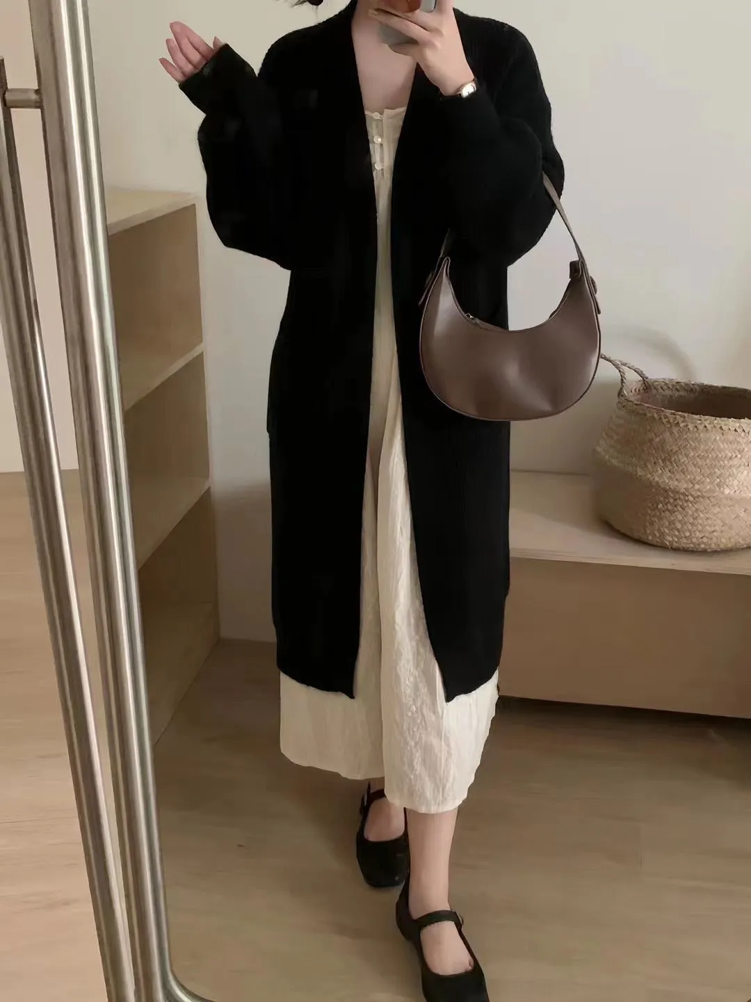 Purpdrank black sweater dress outfit French Style Mid-Length Knitted Cardigan Women's Autumn and Winter Lazy Style Loose over-the-Knee Long Sleeve Sweater Coat