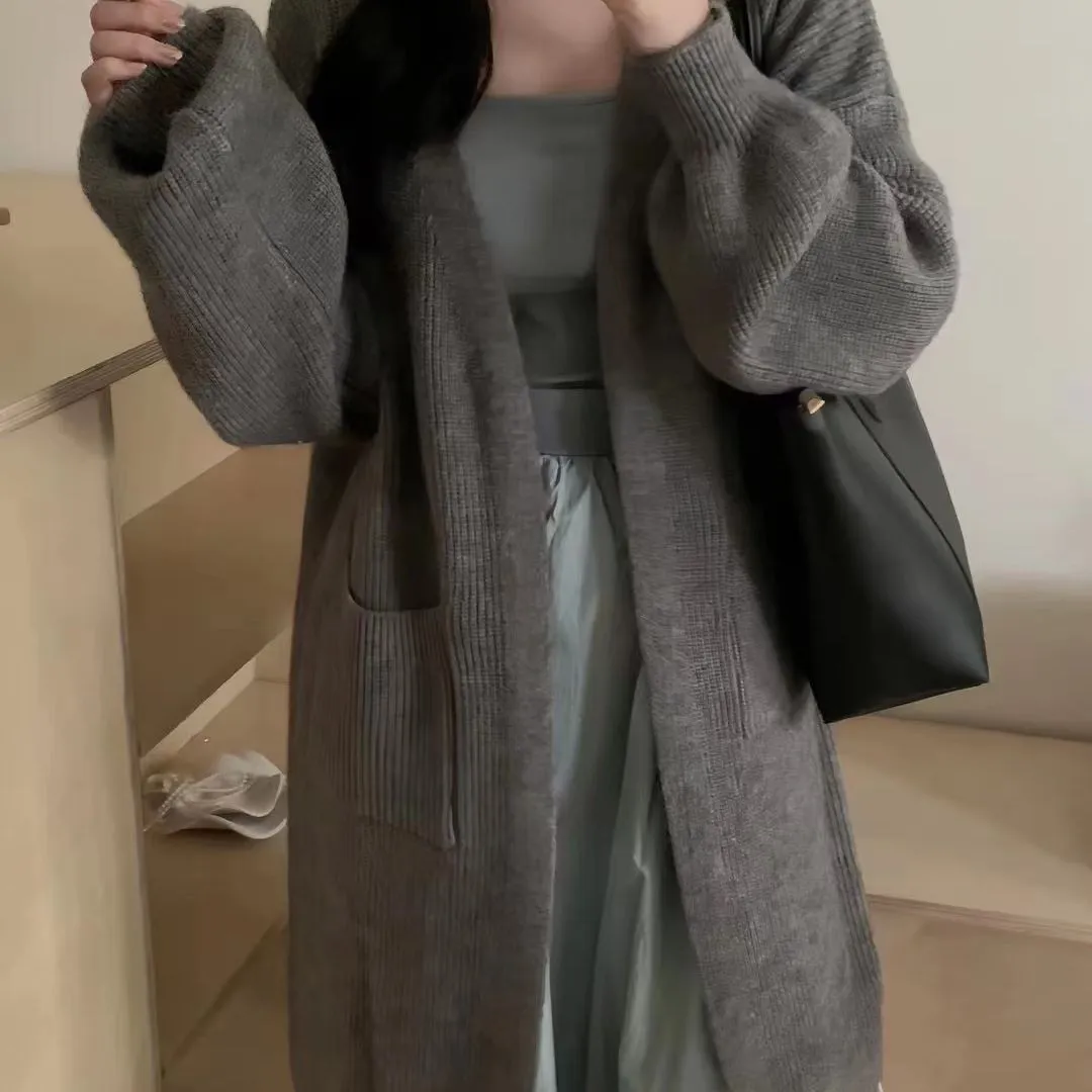 Purpdrank black sweater dress outfit French Style Mid-Length Knitted Cardigan Women's Autumn and Winter Lazy Style Loose over-the-Knee Long Sleeve Sweater Coat
