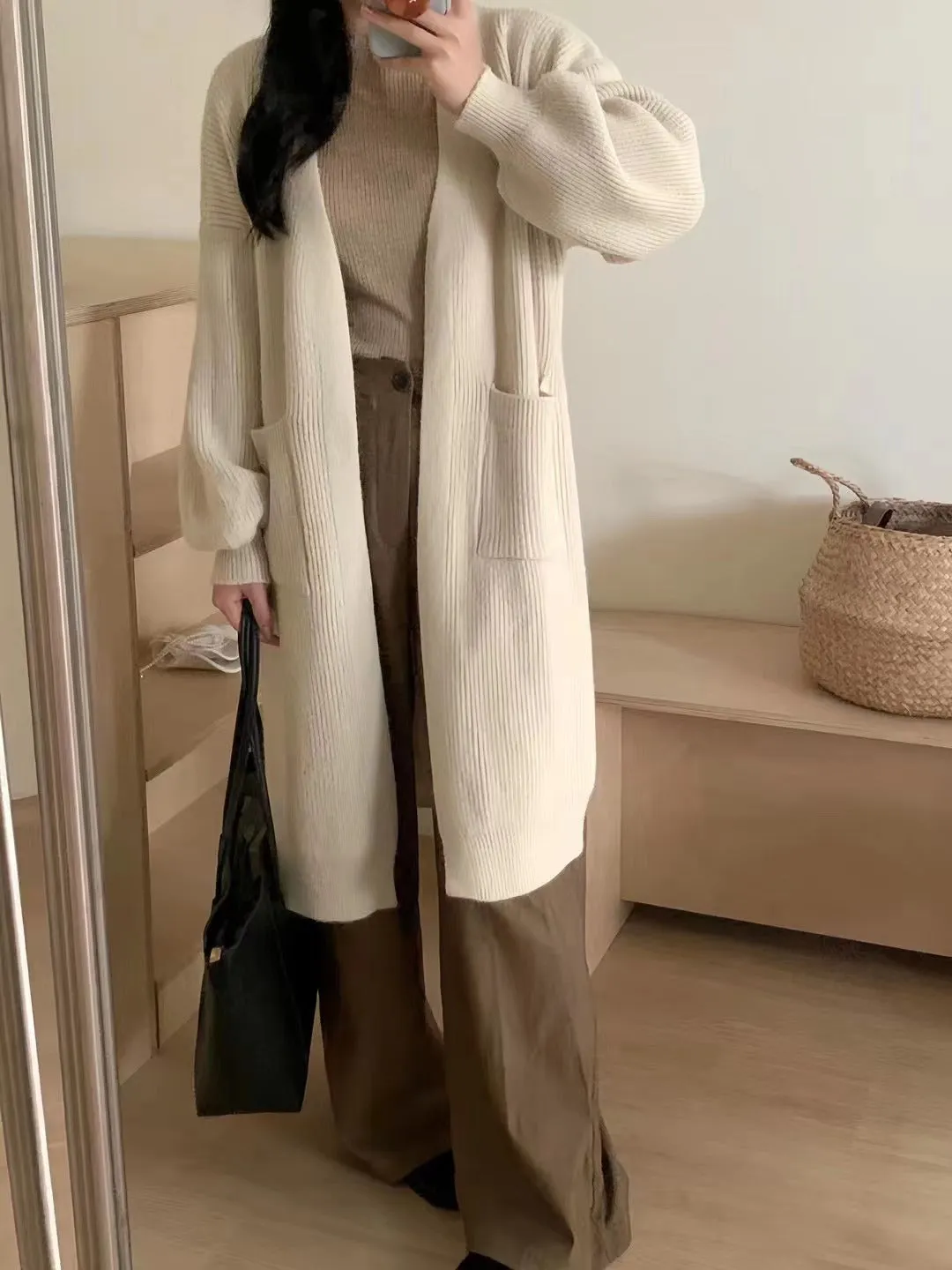 Purpdrank black sweater dress outfit French Style Mid-Length Knitted Cardigan Women's Autumn and Winter Lazy Style Loose over-the-Knee Long Sleeve Sweater Coat