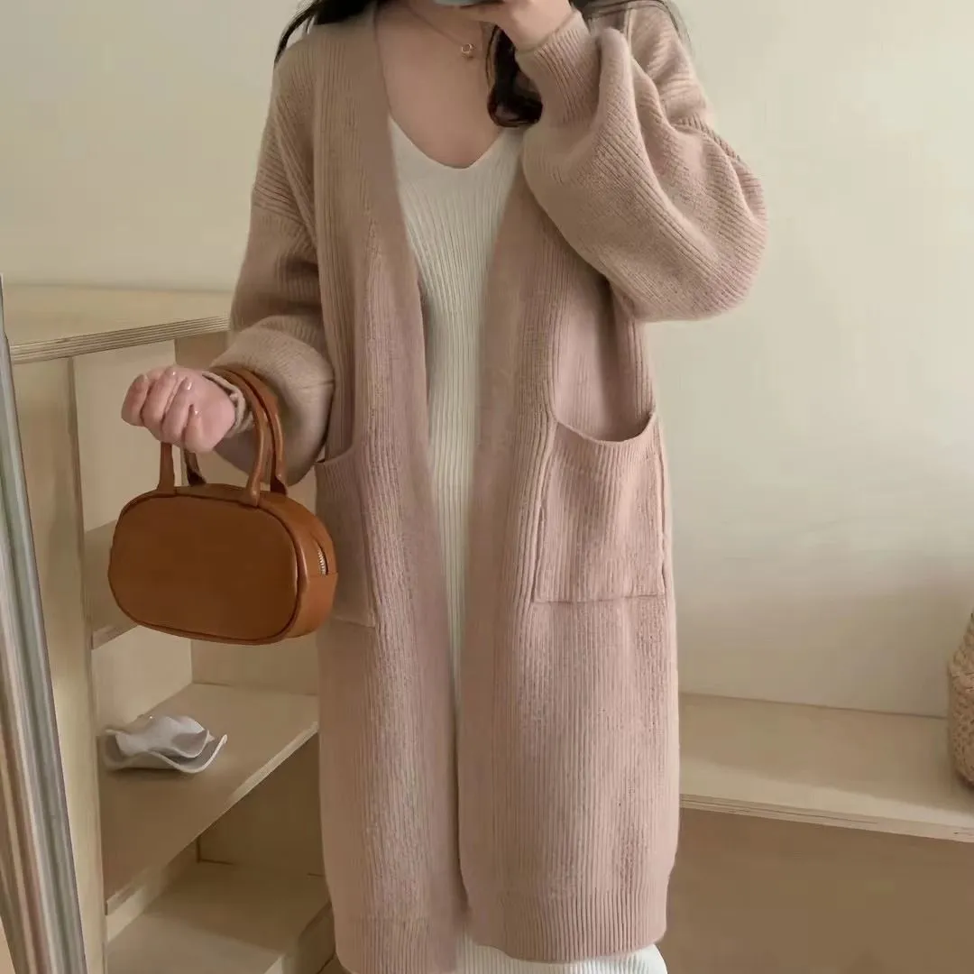 Purpdrank black sweater dress outfit French Style Mid-Length Knitted Cardigan Women's Autumn and Winter Lazy Style Loose over-the-Knee Long Sleeve Sweater Coat