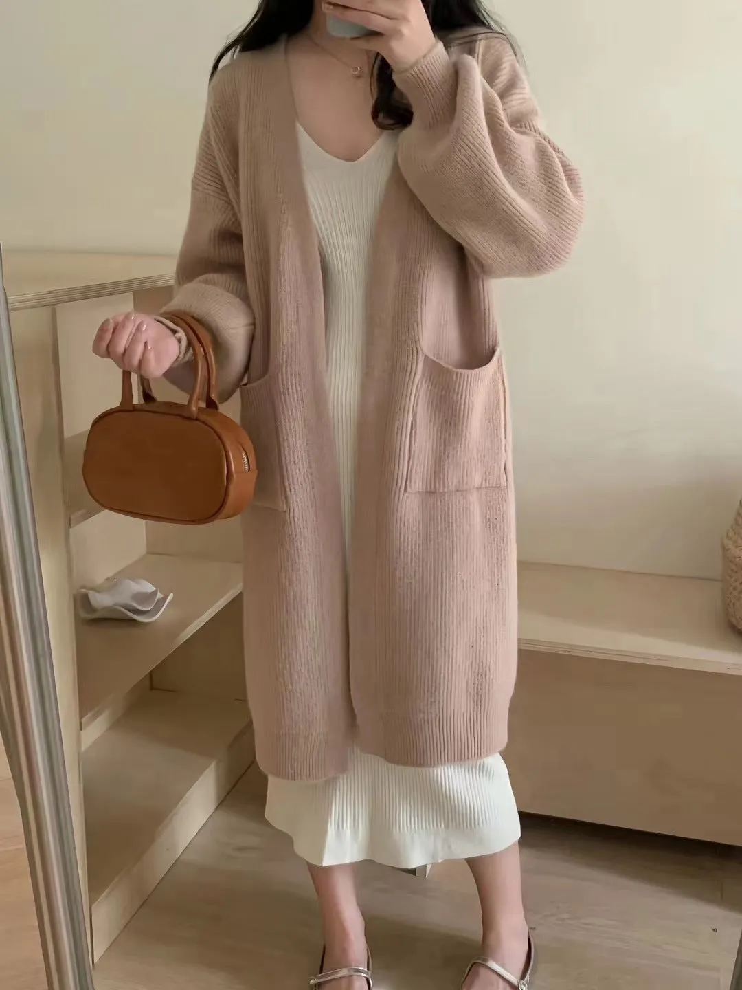 Purpdrank black sweater dress outfit French Style Mid-Length Knitted Cardigan Women's Autumn and Winter Lazy Style Loose over-the-Knee Long Sleeve Sweater Coat