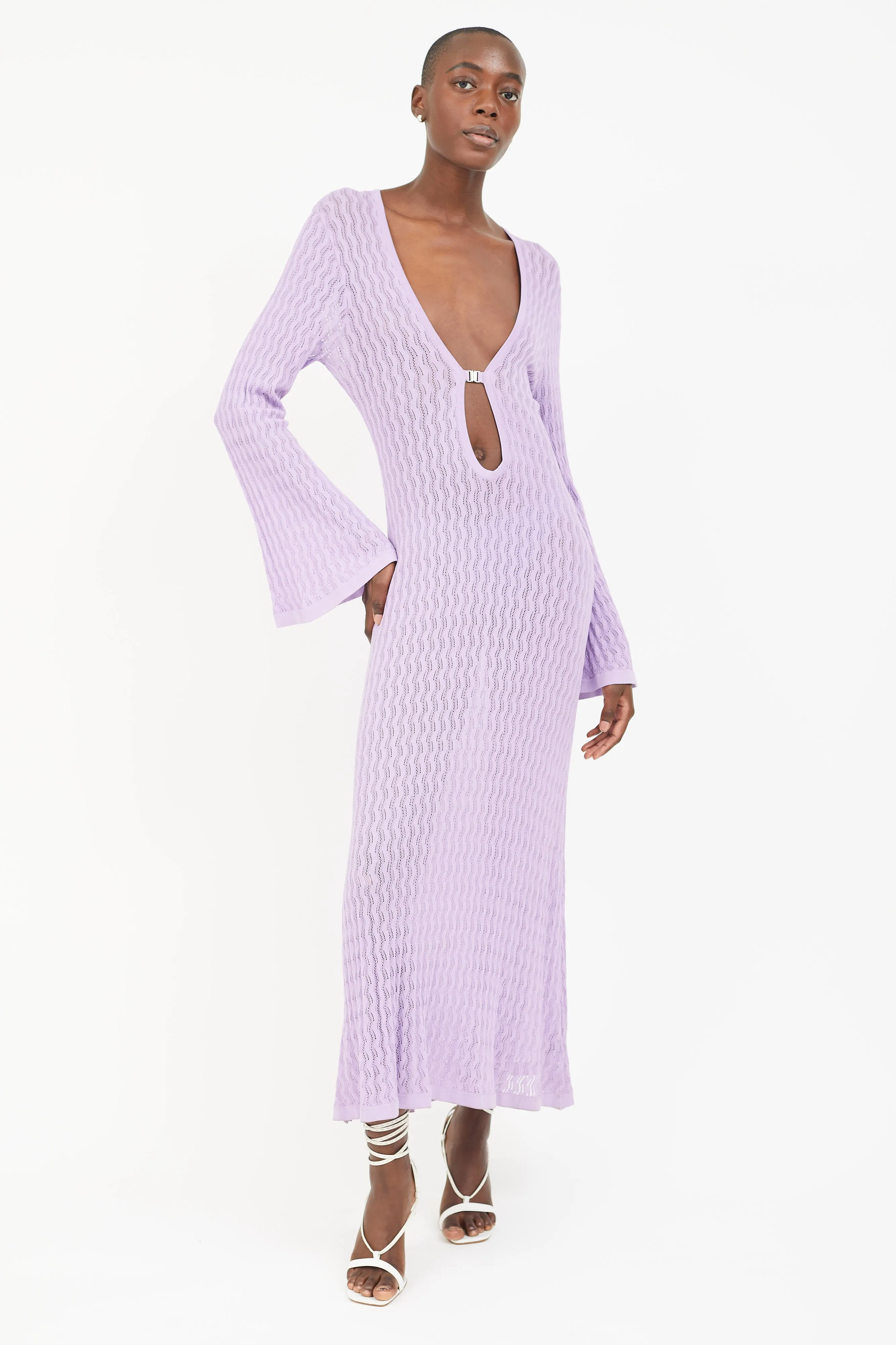 Purple Maya Sheer Knit Long Sleeve Dress