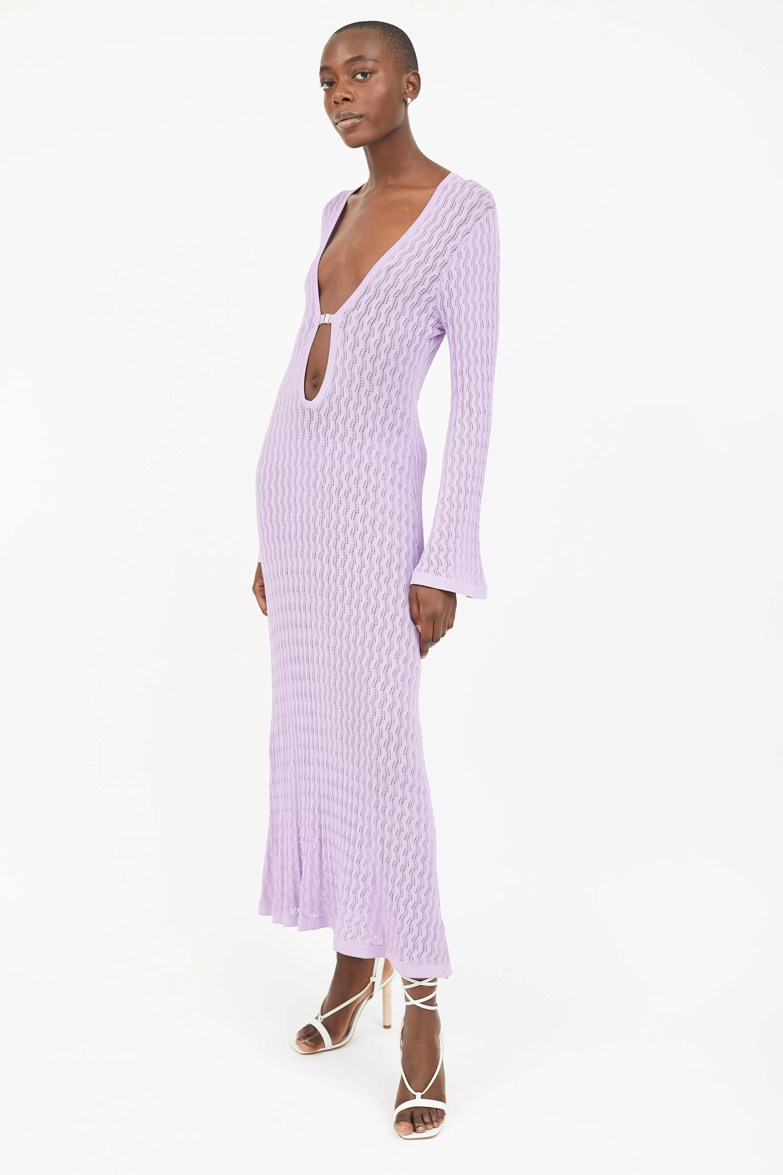Purple Maya Sheer Knit Long Sleeve Dress