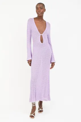 Purple Maya Sheer Knit Long Sleeve Dress