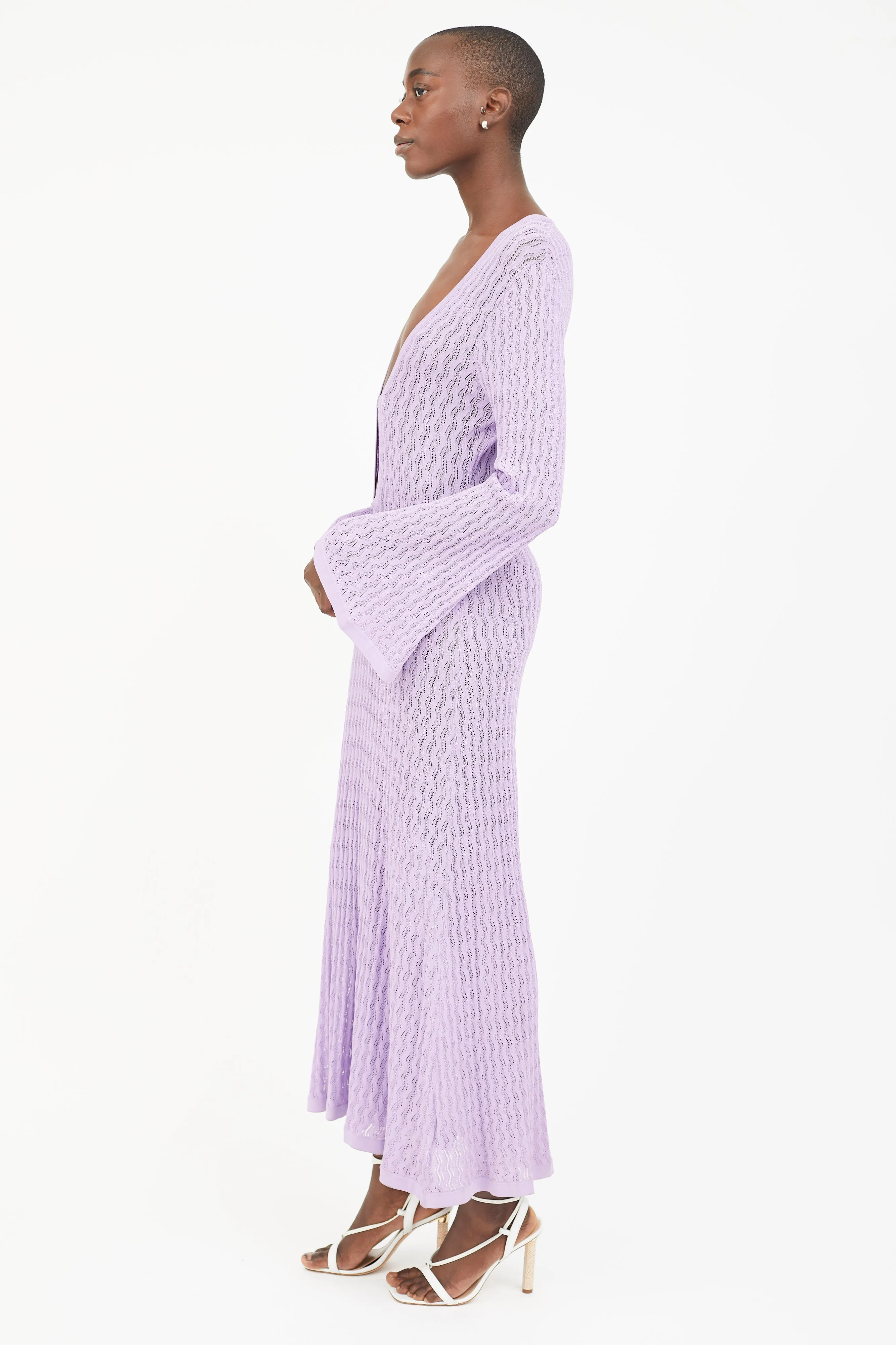 Purple Maya Sheer Knit Long Sleeve Dress