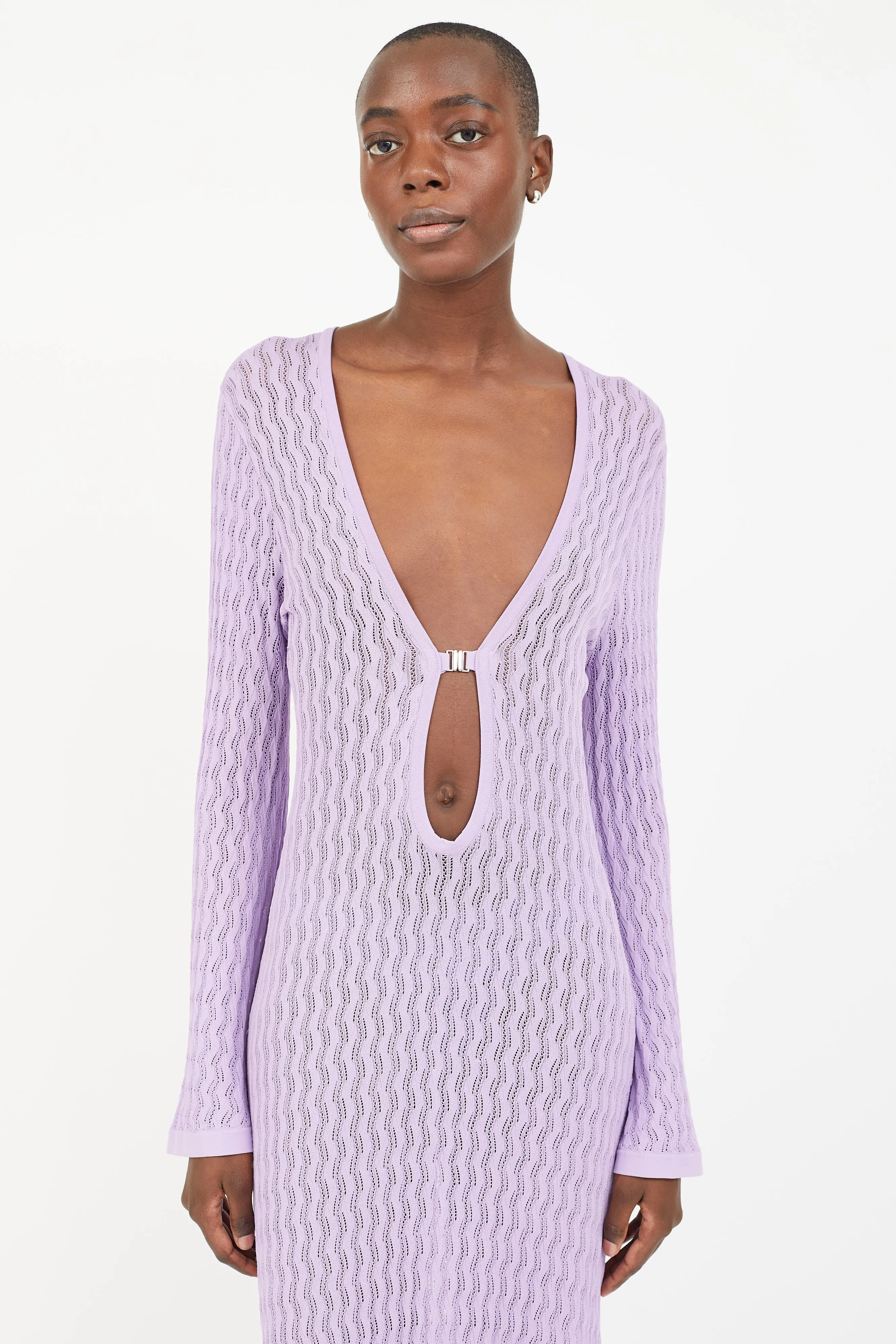 Purple Maya Sheer Knit Long Sleeve Dress