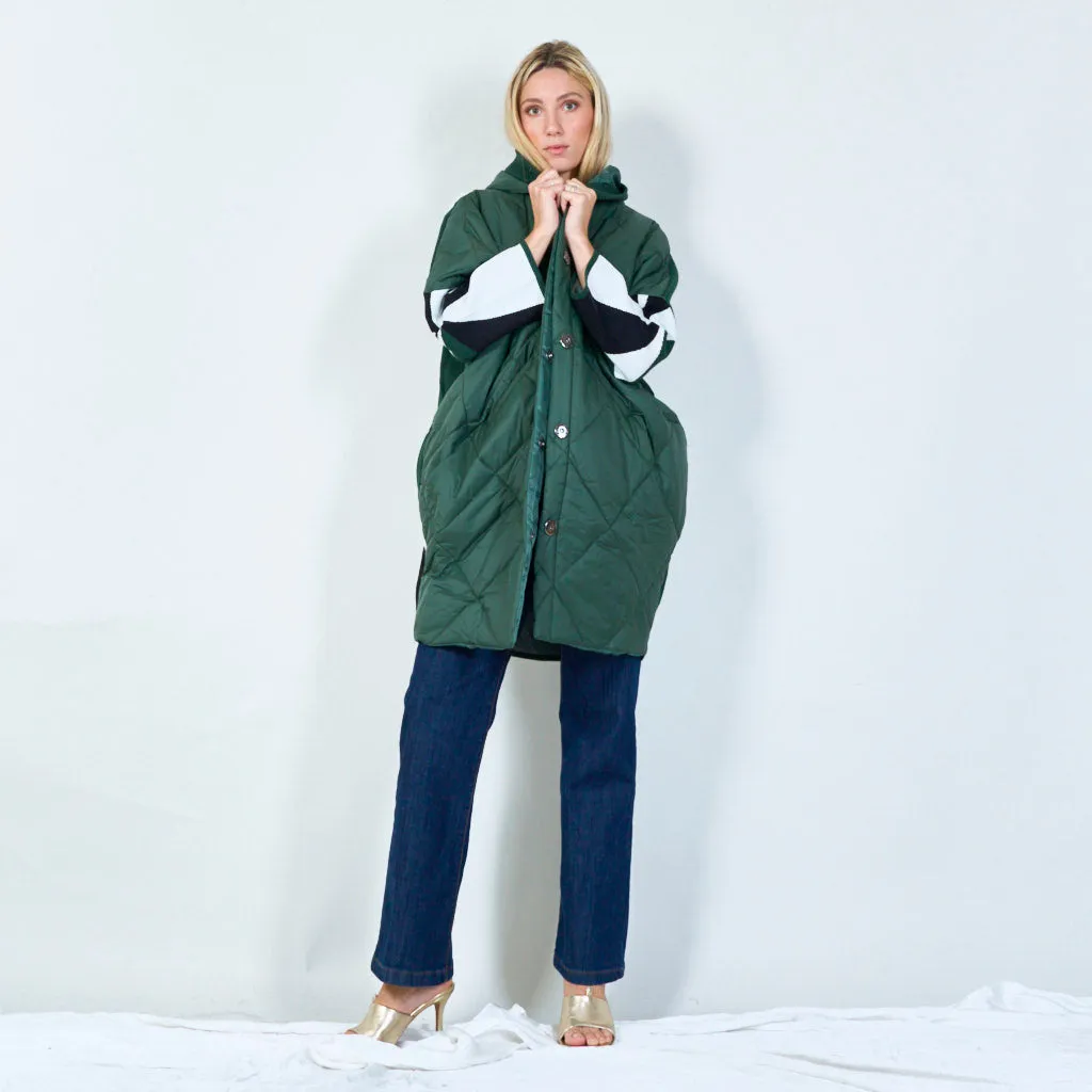 Quilted hooded jacket with abstract back wholesale