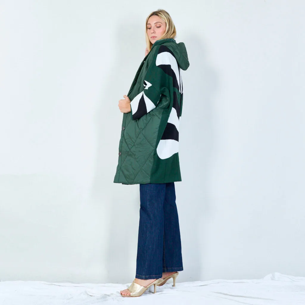 Quilted hooded jacket with abstract back wholesale