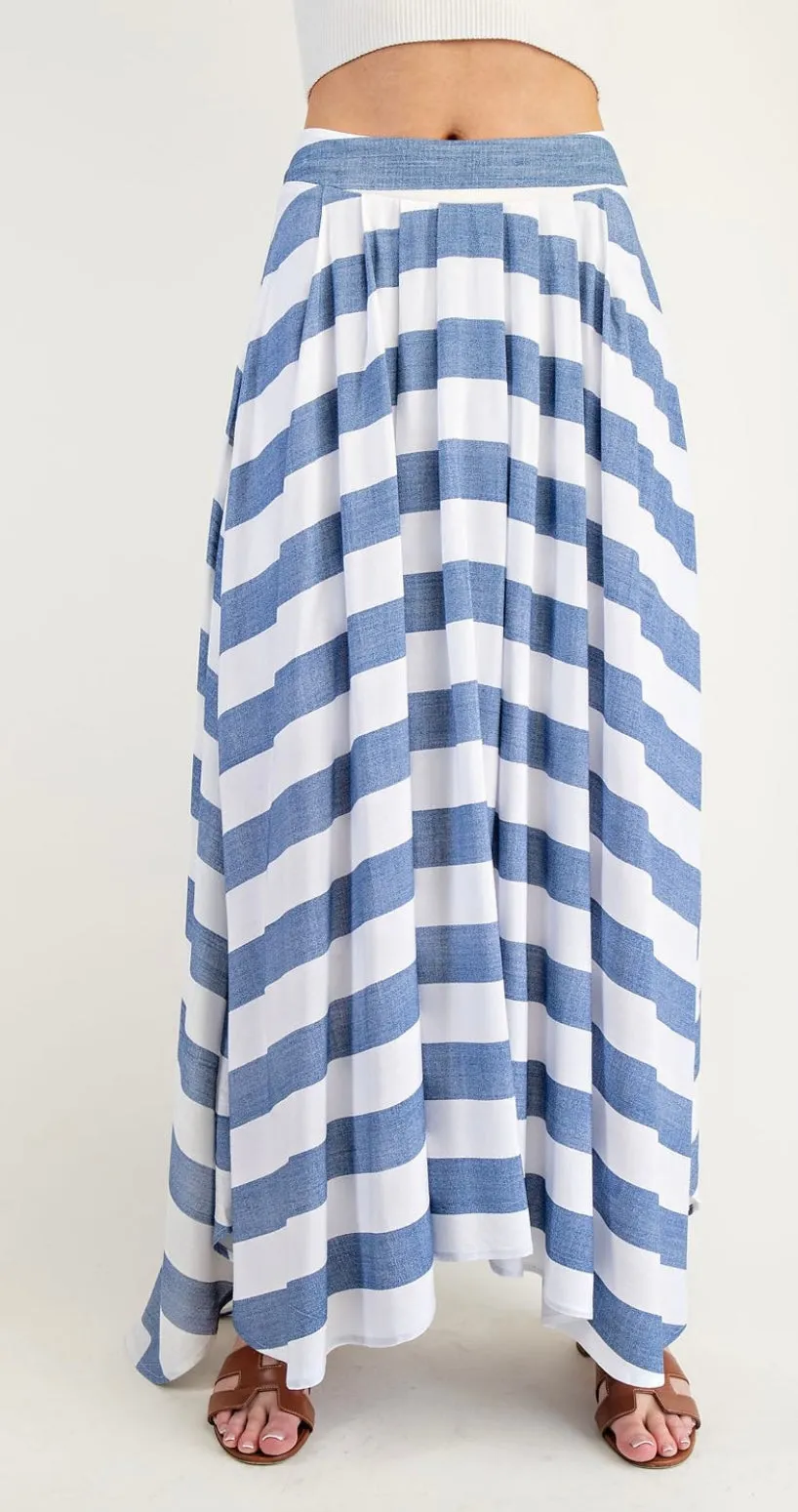 Striped Short Sleeve Cropped Top and Maxi Skirt Set by EE:Some