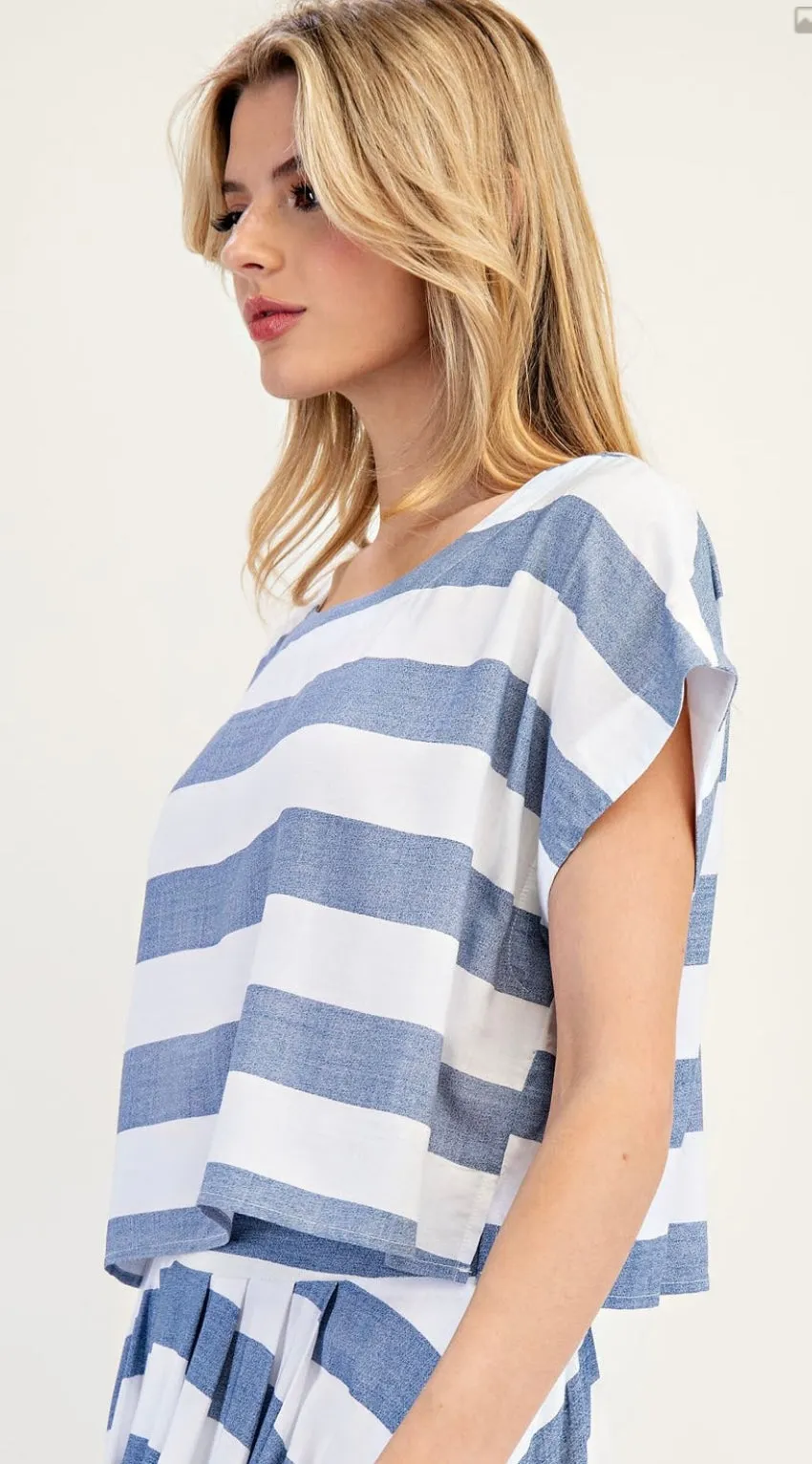 Striped Short Sleeve Cropped Top and Maxi Skirt Set by EE:Some