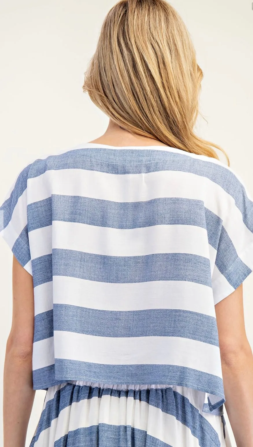 Striped Short Sleeve Cropped Top and Maxi Skirt Set by EE:Some