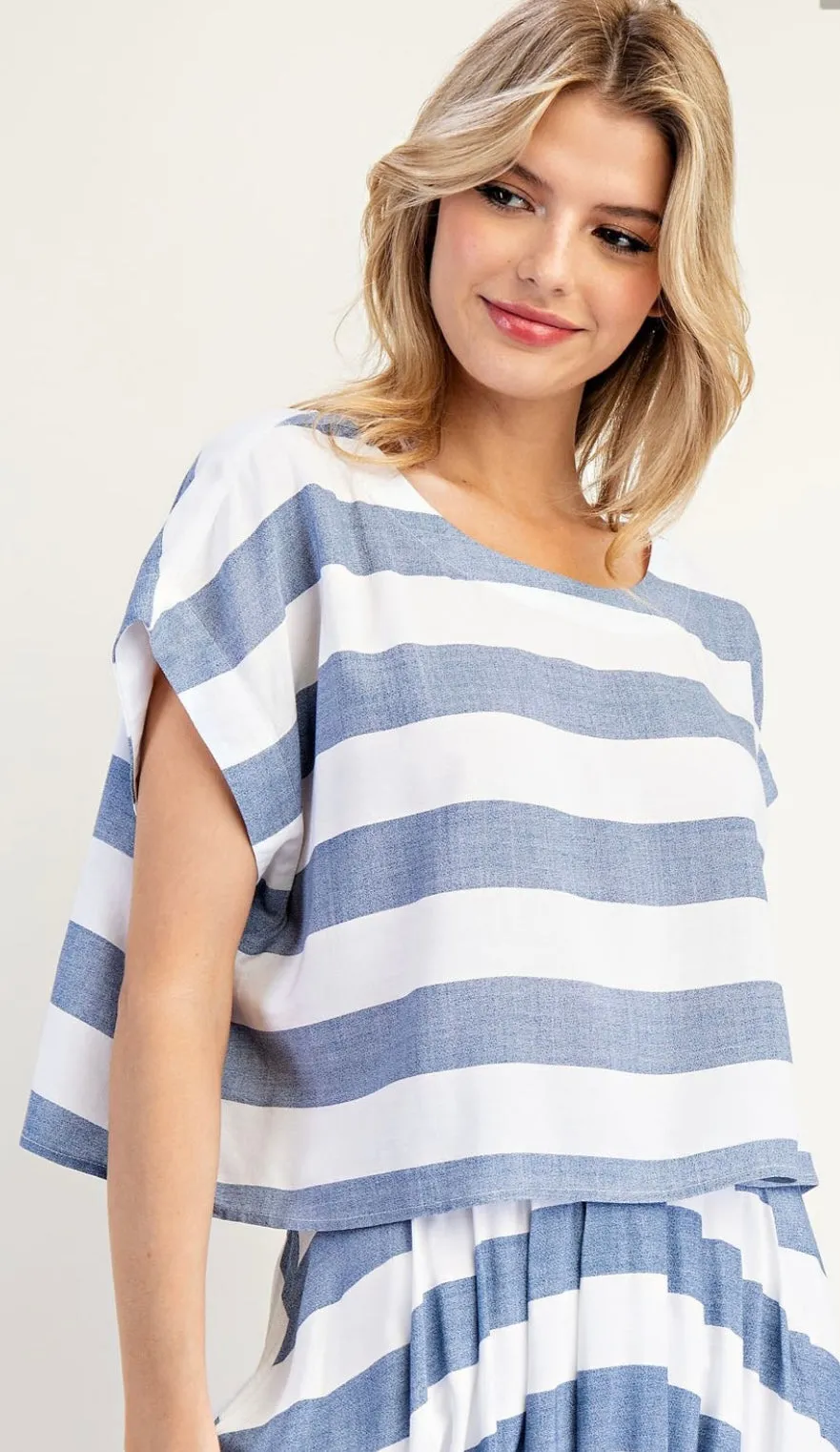 Striped Short Sleeve Cropped Top and Maxi Skirt Set by EE:Some