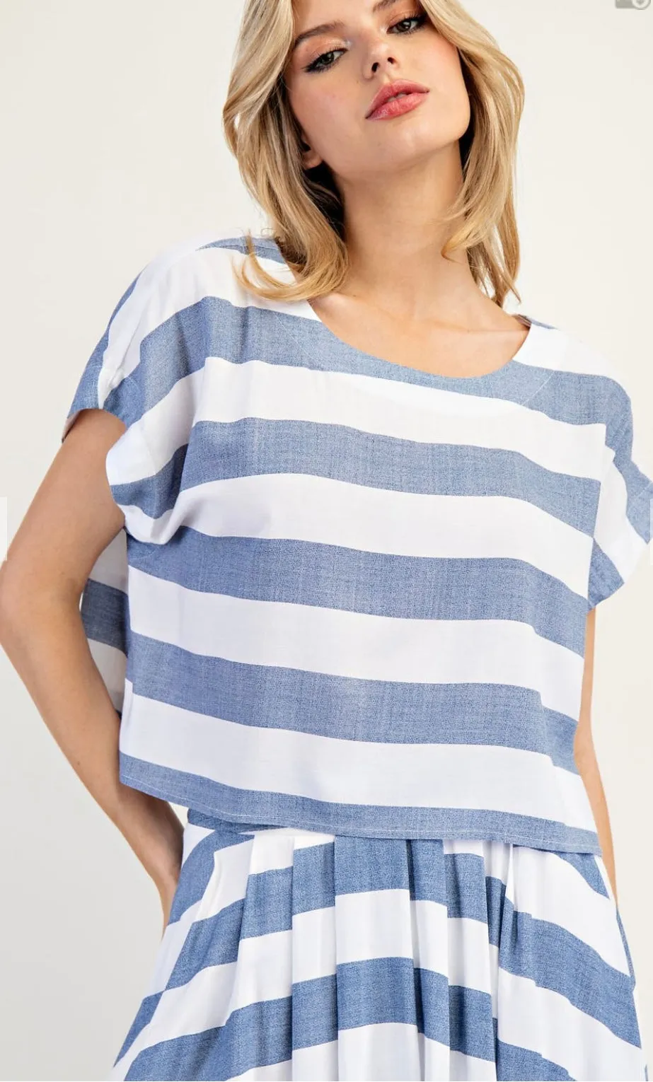 Striped Short Sleeve Cropped Top and Maxi Skirt Set by EE:Some