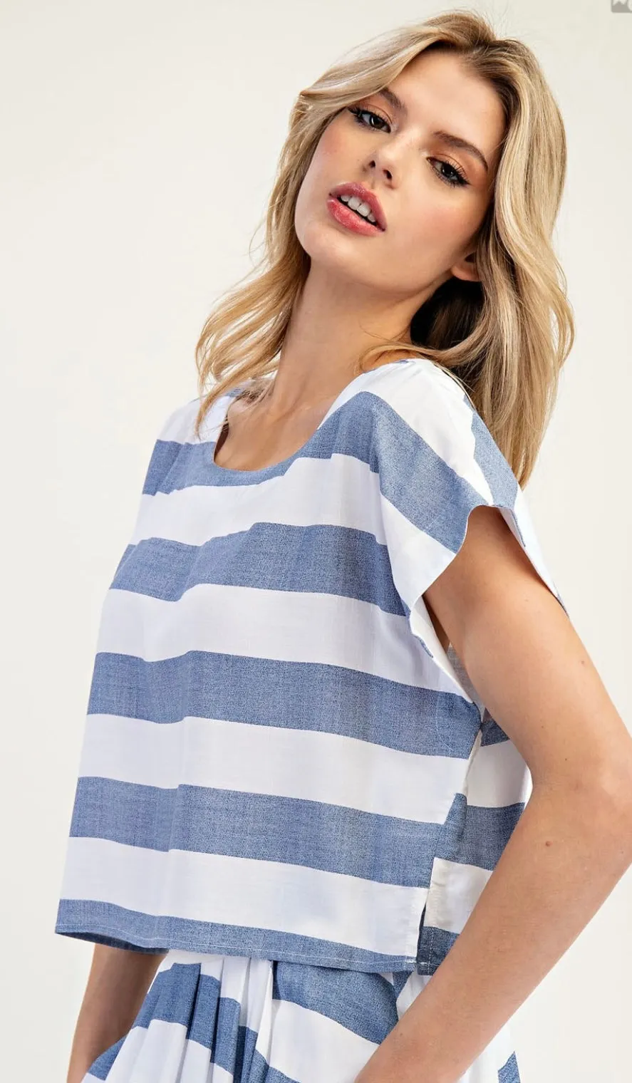 Striped Short Sleeve Cropped Top and Maxi Skirt Set by EE:Some