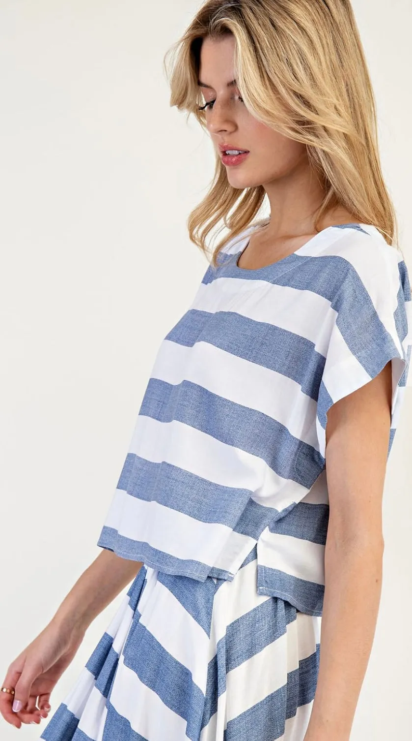 Striped Short Sleeve Cropped Top and Maxi Skirt Set by EE:Some