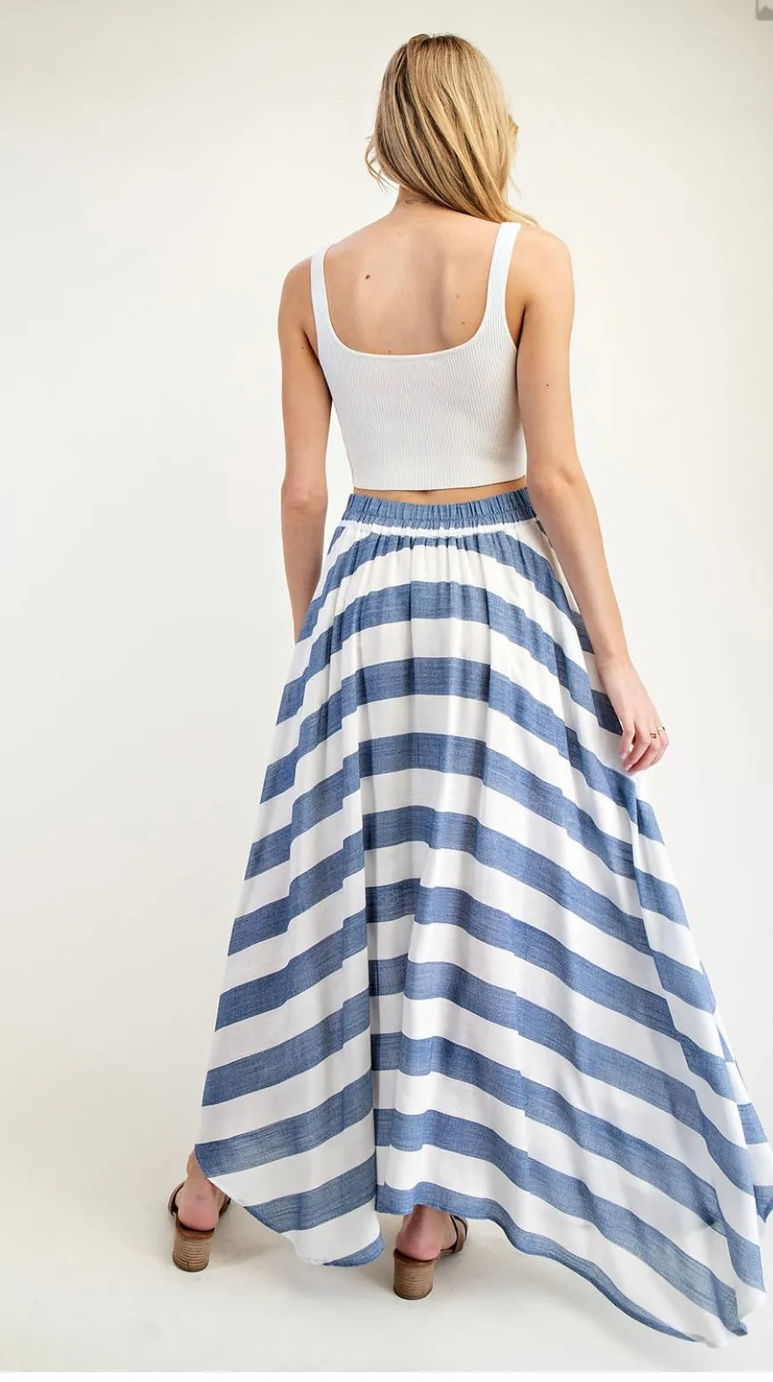 Striped Short Sleeve Cropped Top and Maxi Skirt Set by EE:Some
