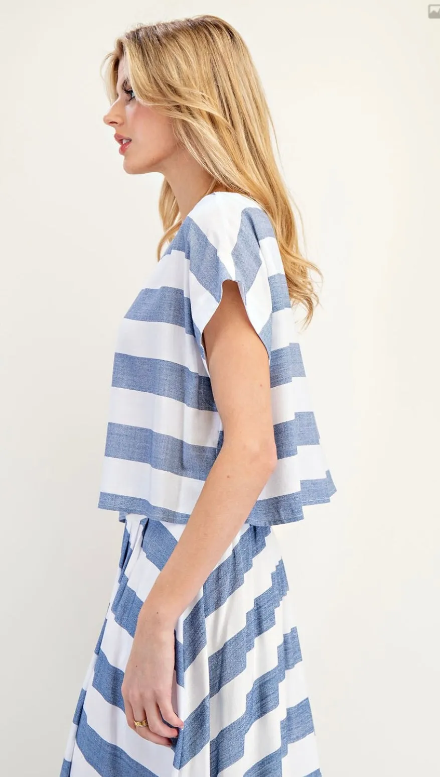 Striped Short Sleeve Cropped Top and Maxi Skirt Set by EE:Some