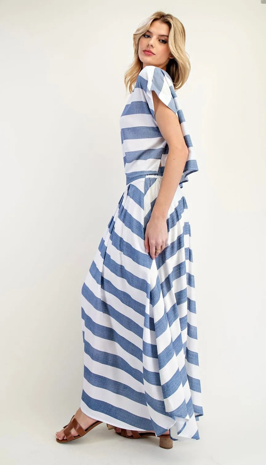 Striped Short Sleeve Cropped Top and Maxi Skirt Set by EE:Some