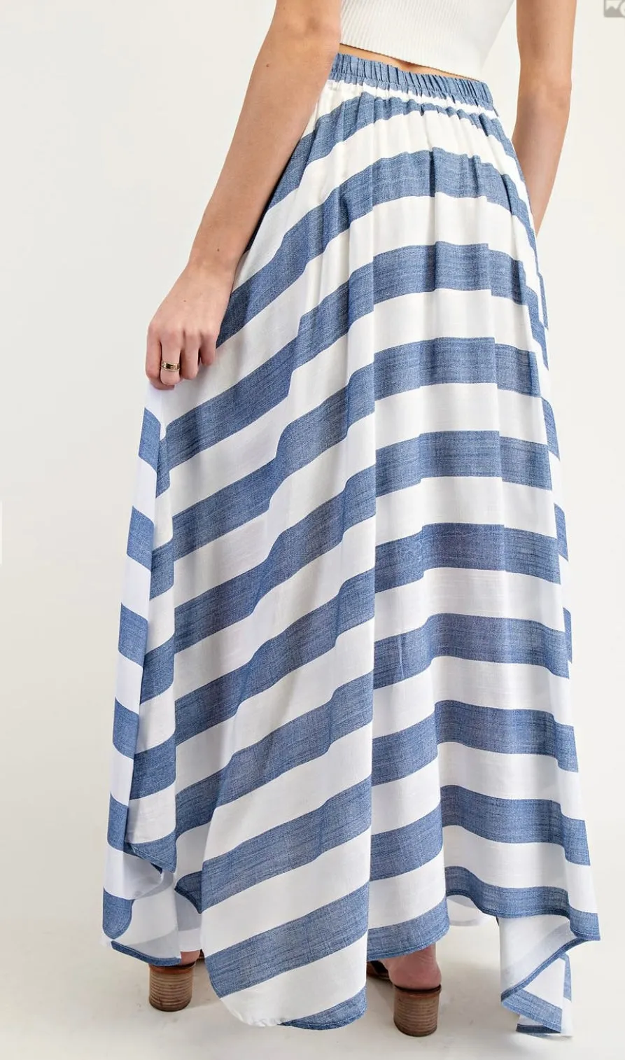 Striped Short Sleeve Cropped Top and Maxi Skirt Set by EE:Some