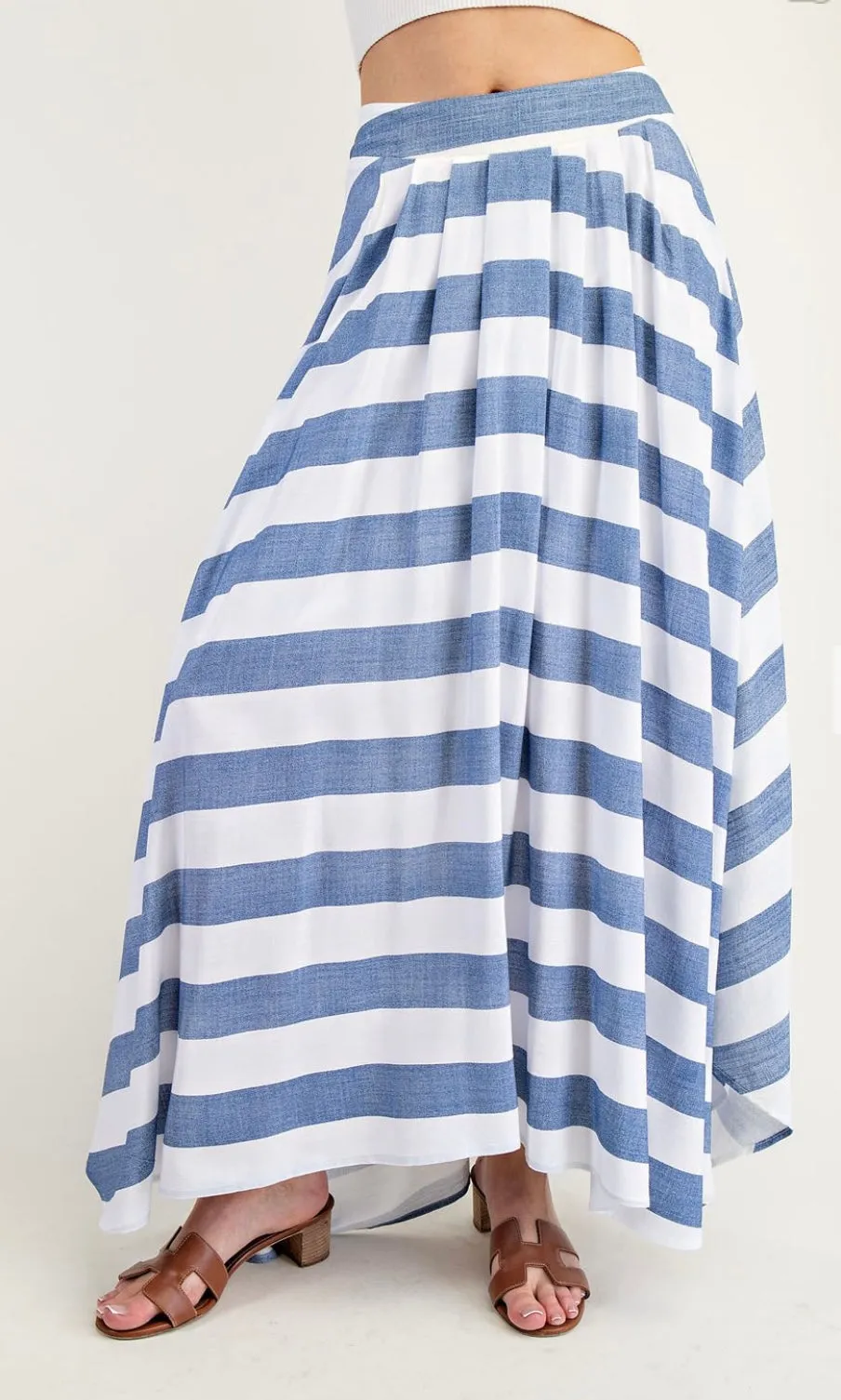 Striped Short Sleeve Cropped Top and Maxi Skirt Set by EE:Some