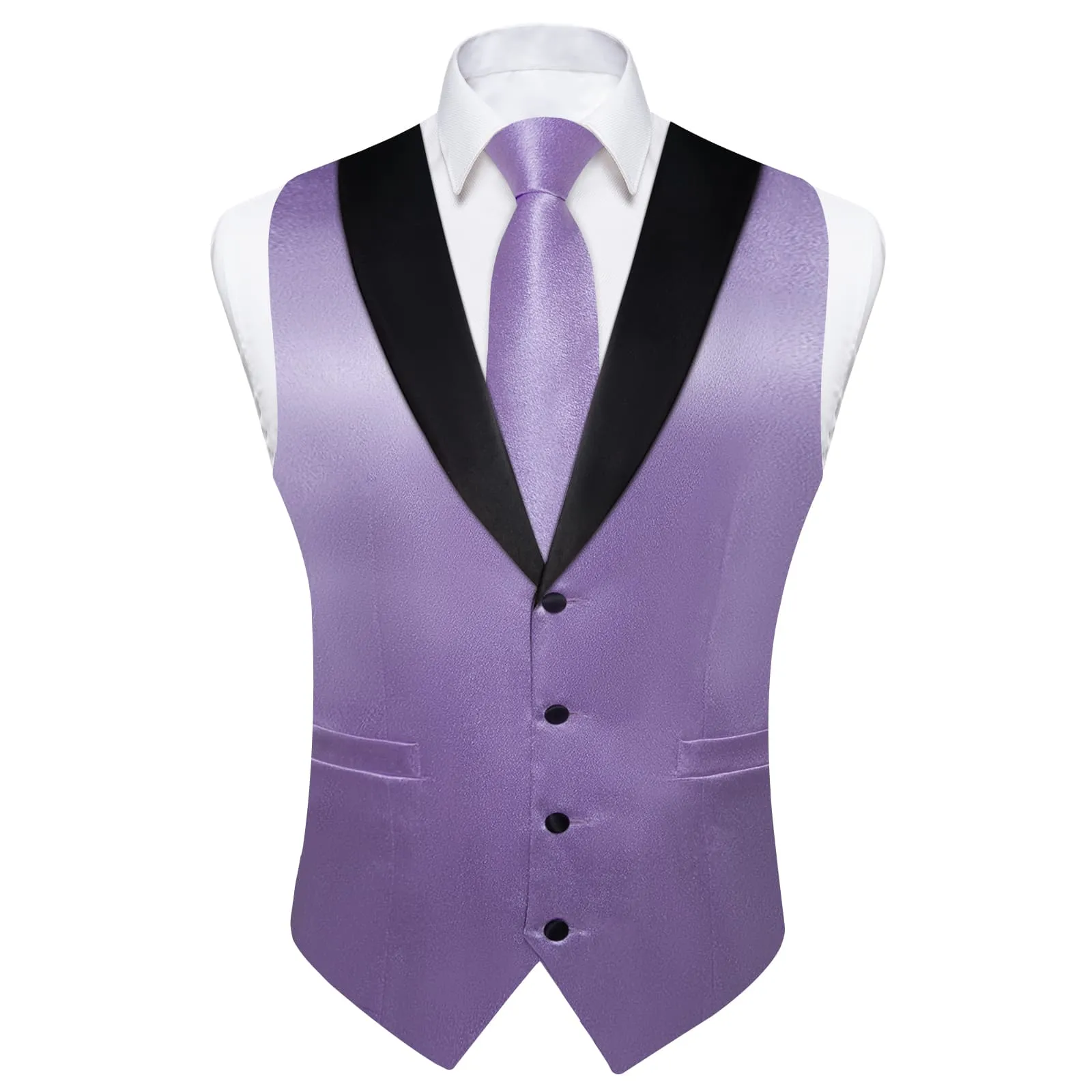 Ties2you Work Vest Shining Lavender Purple Solid Shawl Collar Silk Dress Men's Vest Tie Set