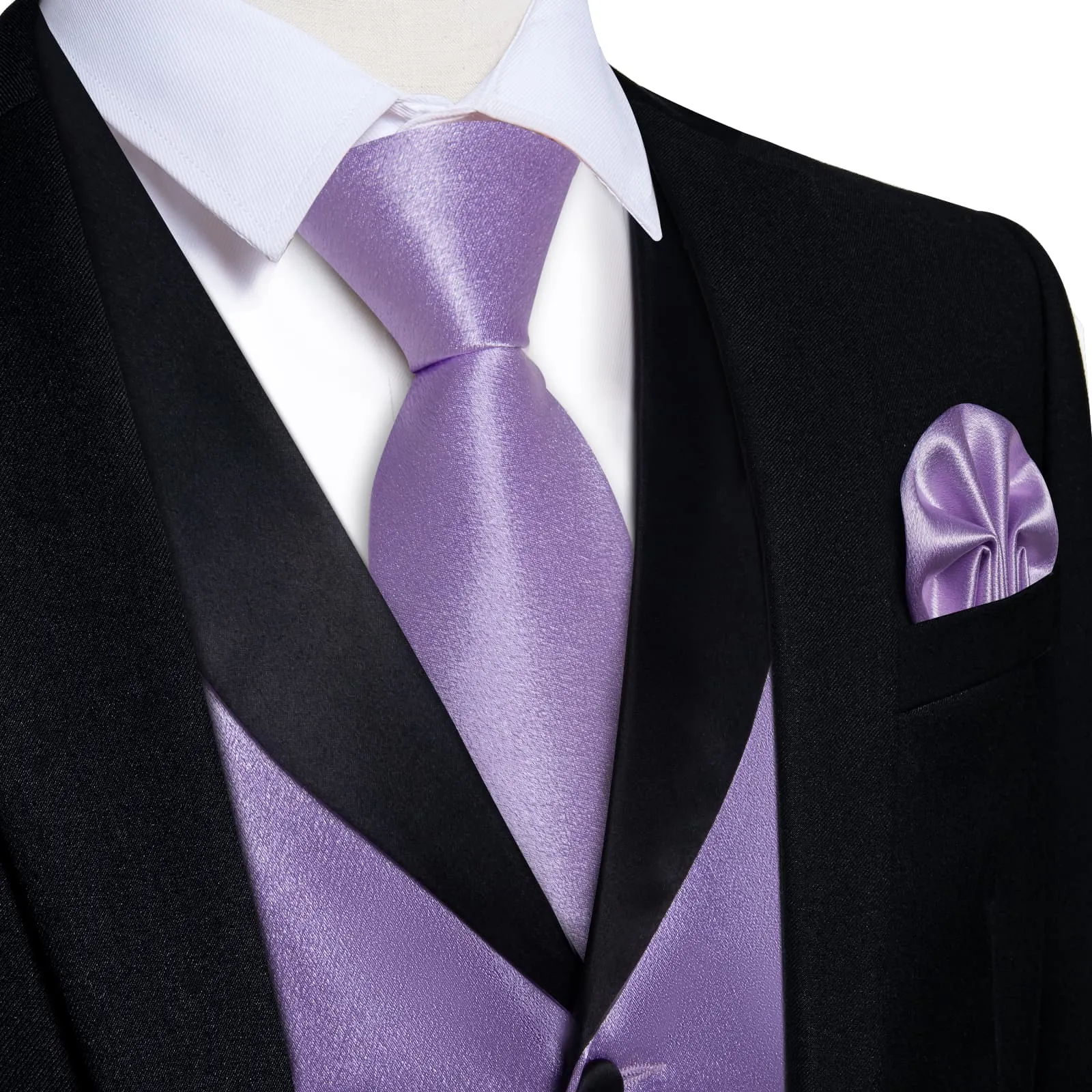 Ties2you Work Vest Shining Lavender Purple Solid Shawl Collar Silk Dress Men's Vest Tie Set