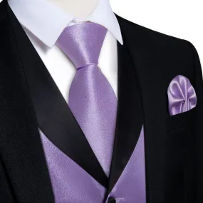 Ties2you Work Vest Shining Lavender Purple Solid Shawl Collar Silk Dress Men's Vest Tie Set