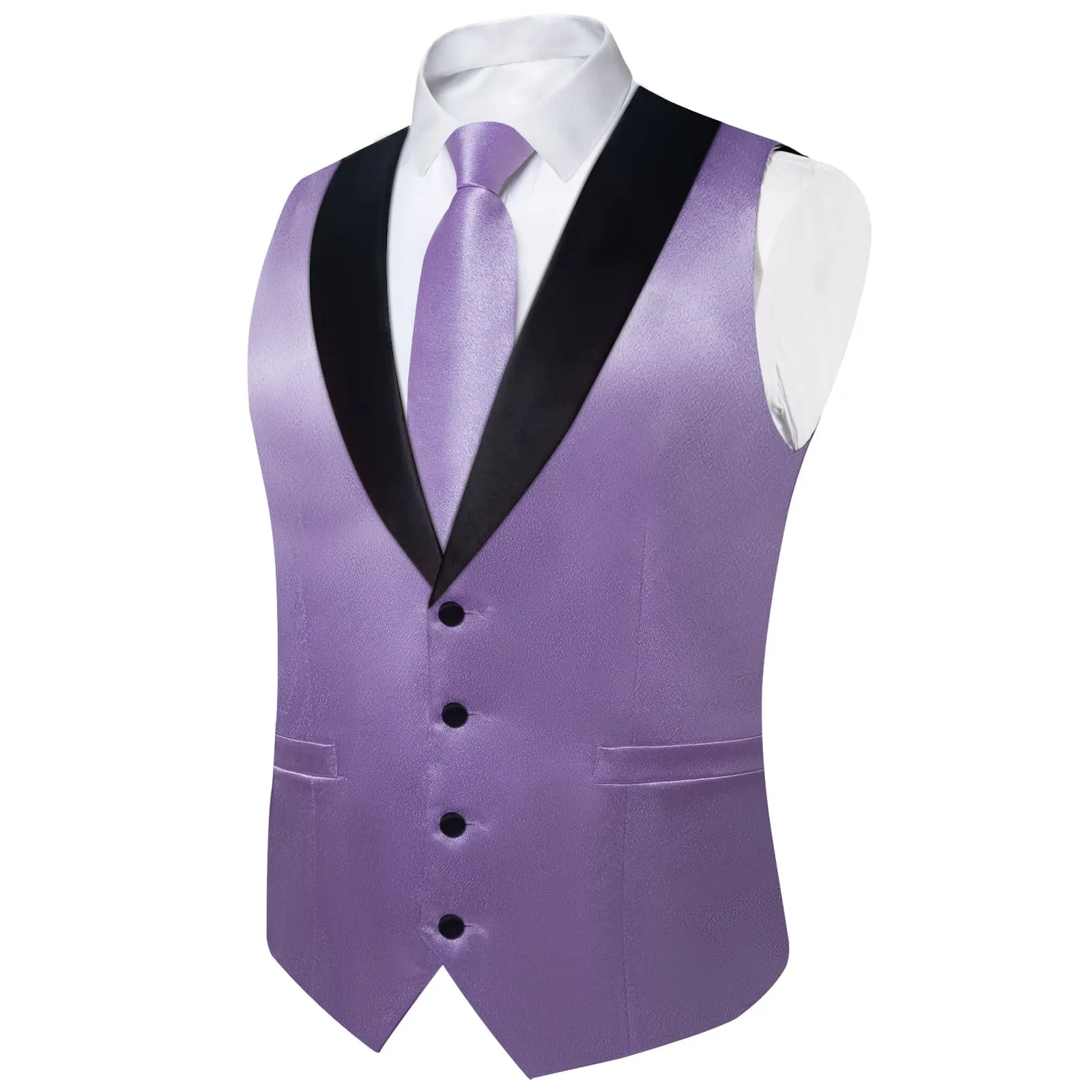 Ties2you Work Vest Shining Lavender Purple Solid Shawl Collar Silk Dress Men's Vest Tie Set