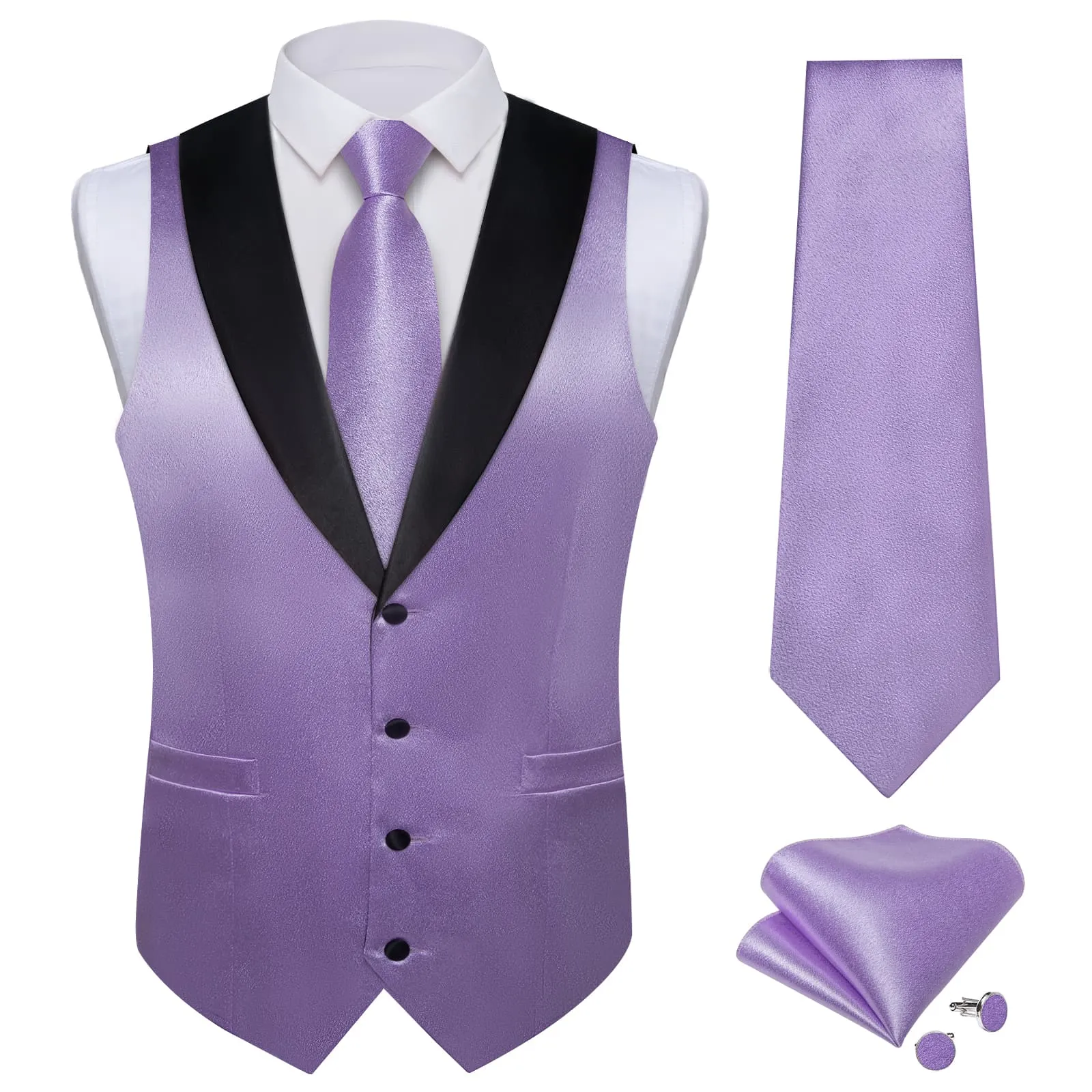 Ties2you Work Vest Shining Lavender Purple Solid Shawl Collar Silk Dress Men's Vest Tie Set