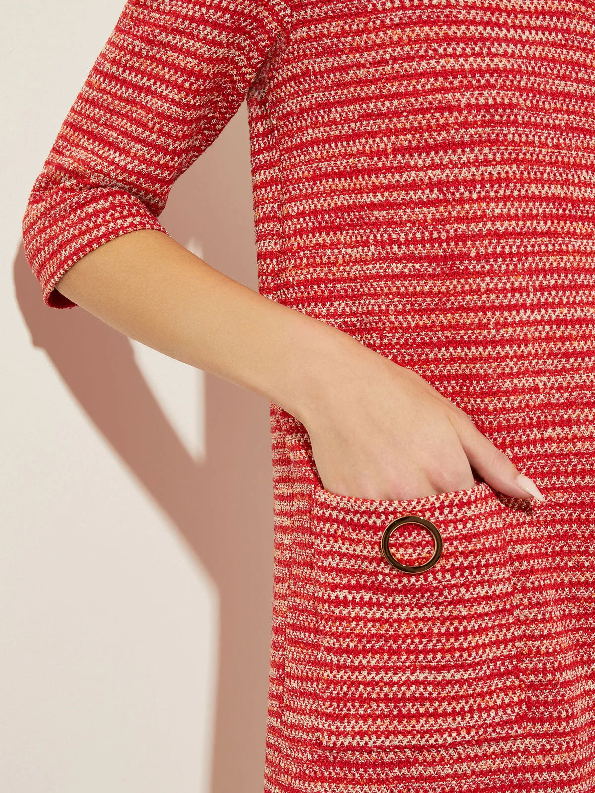 Tweed Knit Shift Dress with Pockets, Sunset Red