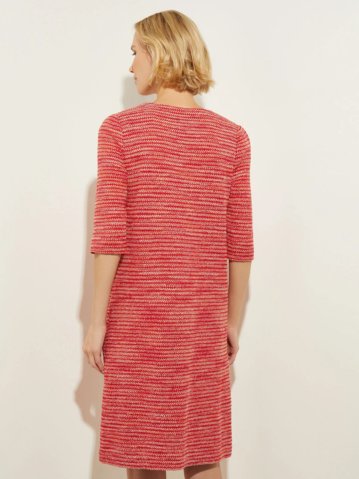 Tweed Knit Shift Dress with Pockets, Sunset Red