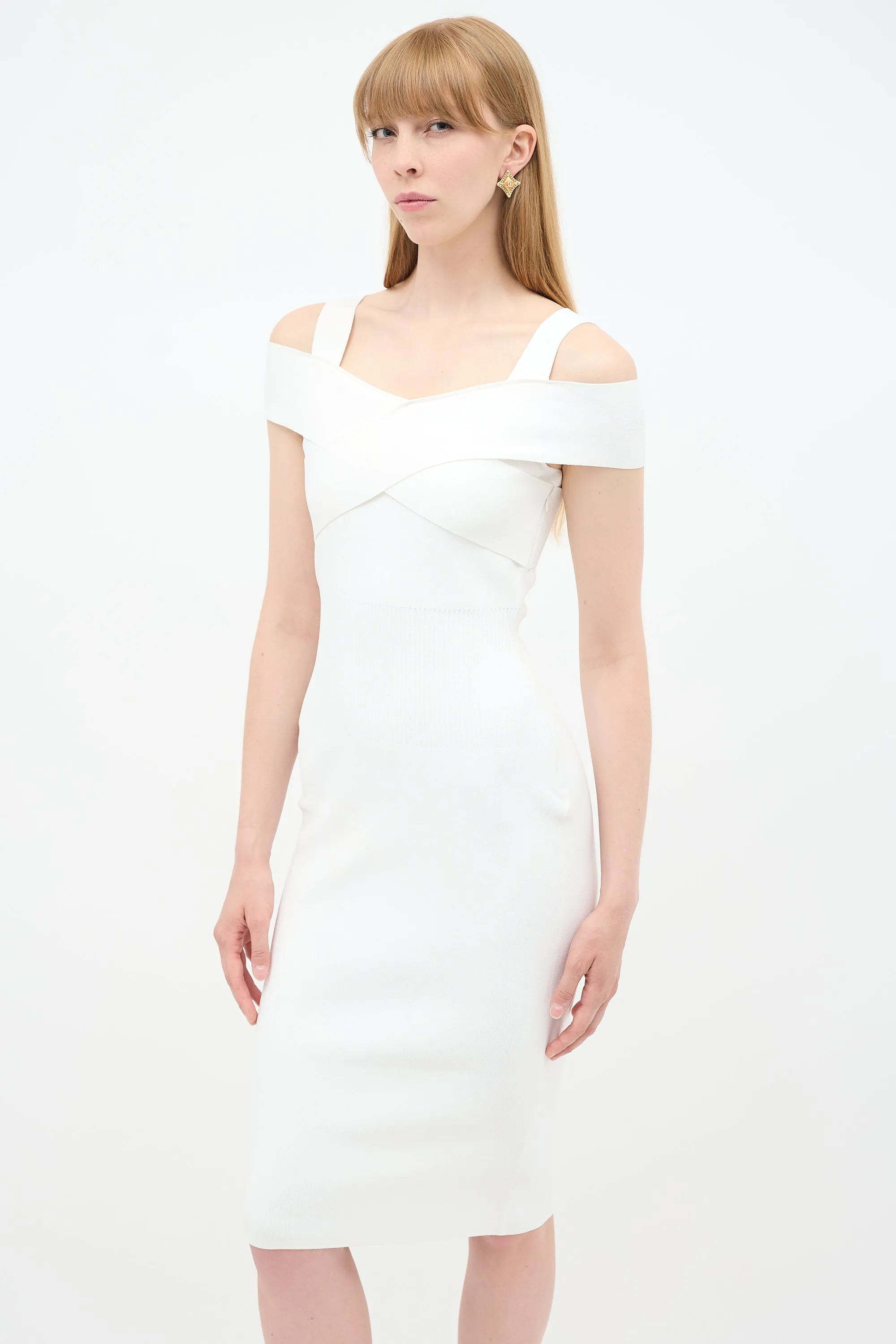 White Ribbed Knit Dress