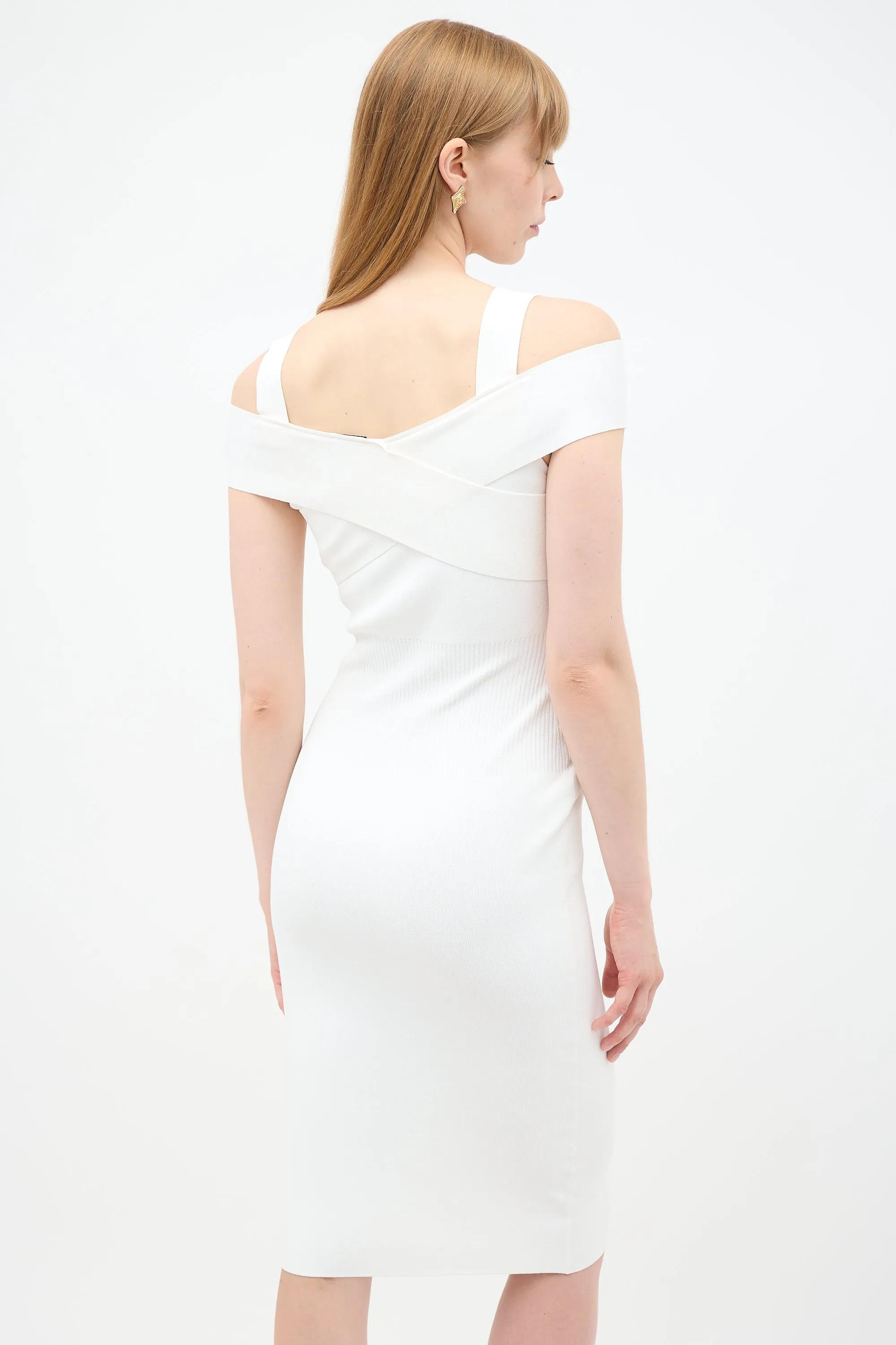 White Ribbed Knit Dress