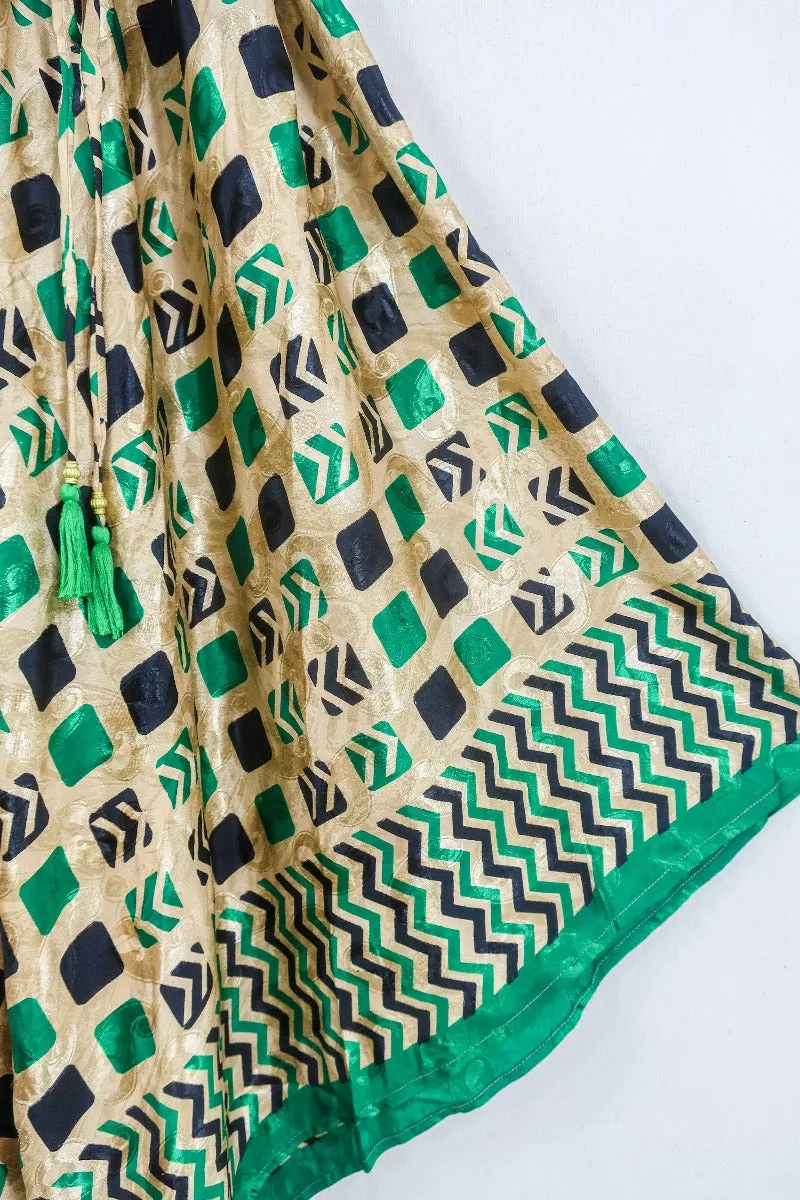 Winona Jumpsuit - Vintage Sari - Gold & Emerald Checkered Print - S/M