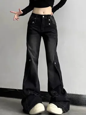 Women Jeans Fashion Star Patchwork Boot Cut Denim Pants